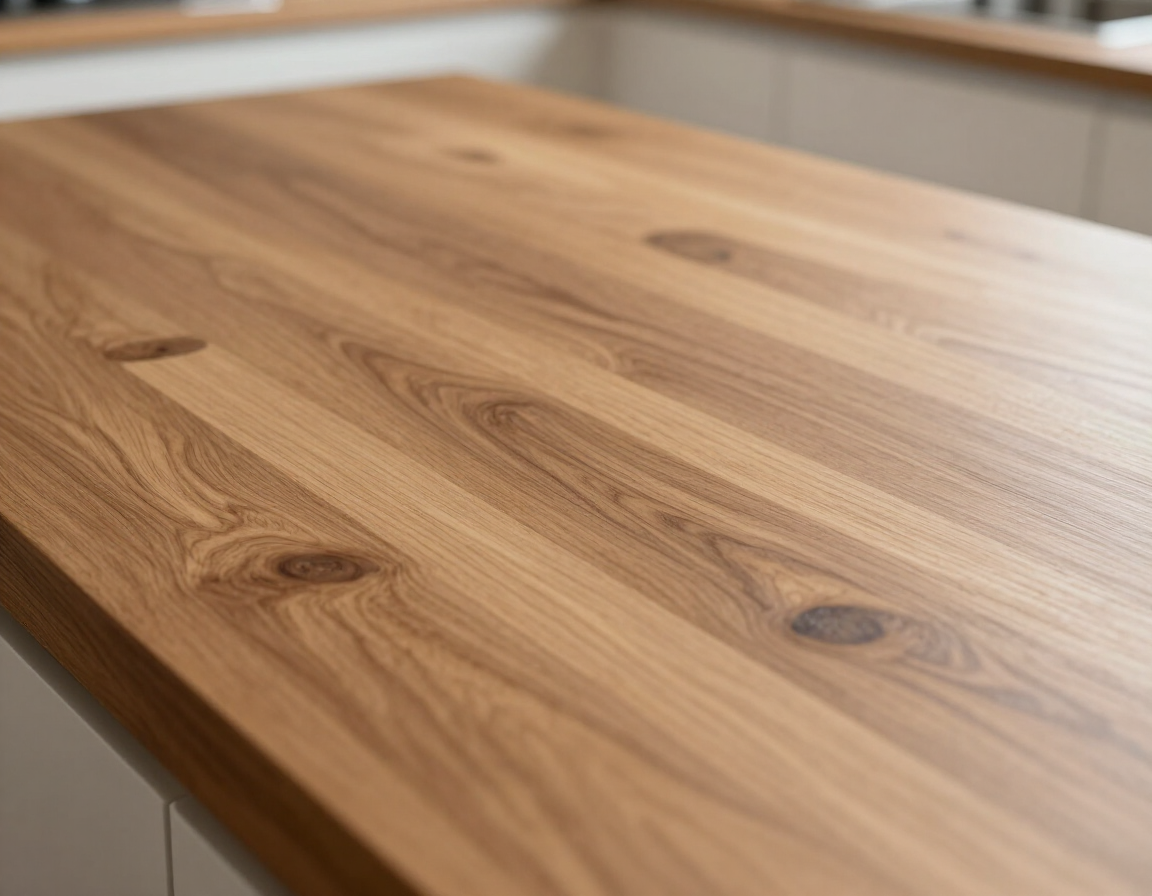Wooden kitchen worktop grain close up