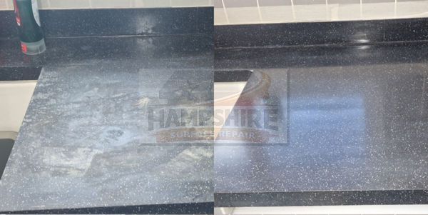 Granite worktop seam being repaired