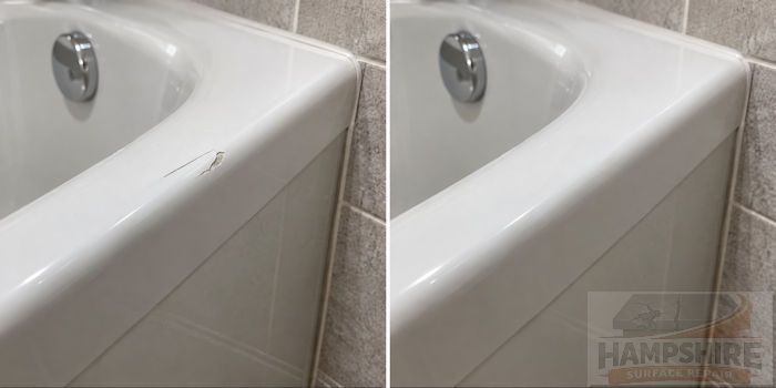 Repaired chip on a bath surface