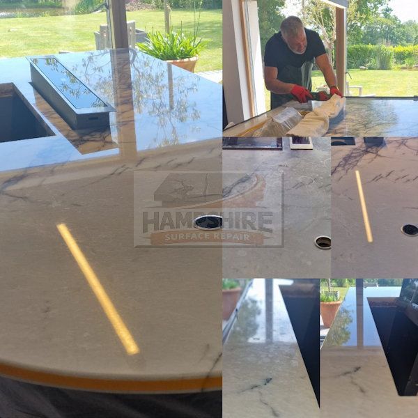 Marble worktop being honed and polished