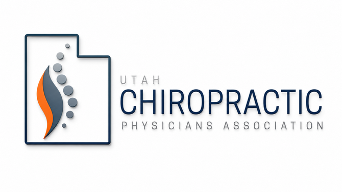 Utah Chiropractic Physicians Association logo with gray and orange spine icon and black text