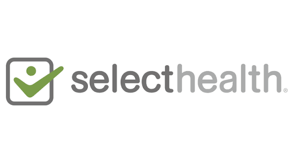 SelectHealth logo with gray text and green checkmark icon