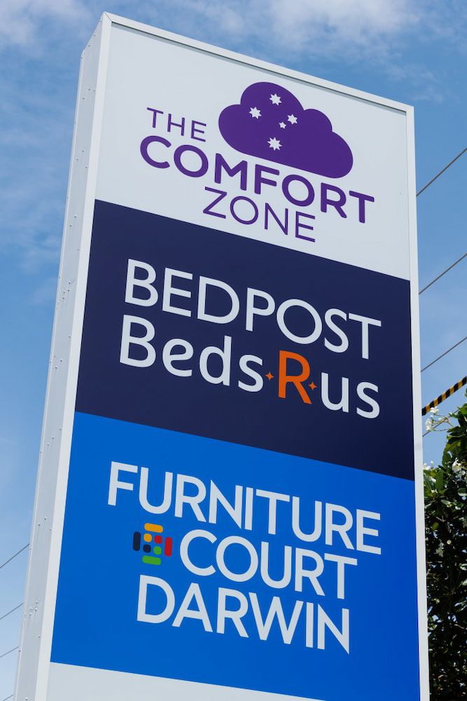 A Sign for the Comfort Zone Bedpost Beds R Us Furniture Court Darwin — The Comfort Zone Darwin In Winnellie, NT