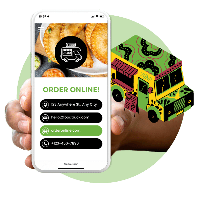 A person is holding a phone that says order online