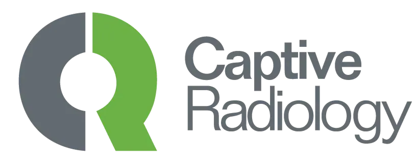 Captive Radiology logo featuring dark grey and green shapes.