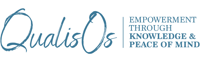 A logo for Qualis Os: empowerment through knowledge and peace of mind