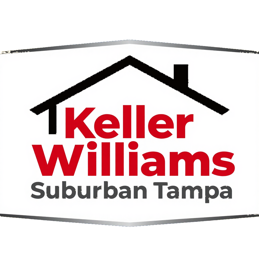 Keller Williams Suburban Tampa real estate logo in red, black, and gray with a house roof icon