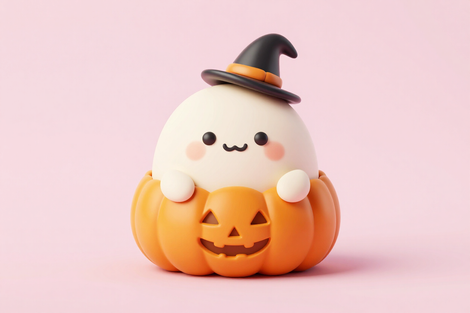 Sqish the Dumpling Squishy in Halloween costume