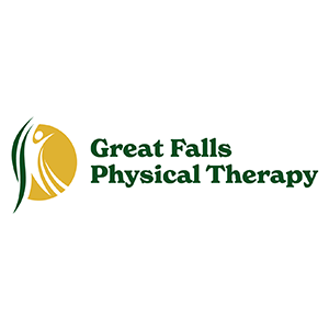Great Falls Physical Therapy logo with green and gold abstract figure and text