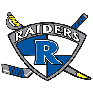 Oakland Raiders logo with crossed swords and a blue, silver, and black shield with an “R”