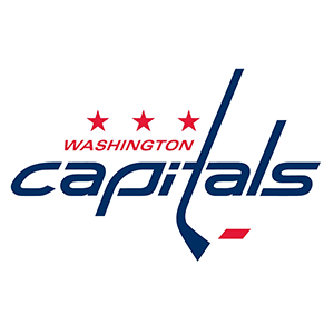 Washington Capitals logo with navy text, red stars, and a stylized hockey stick
