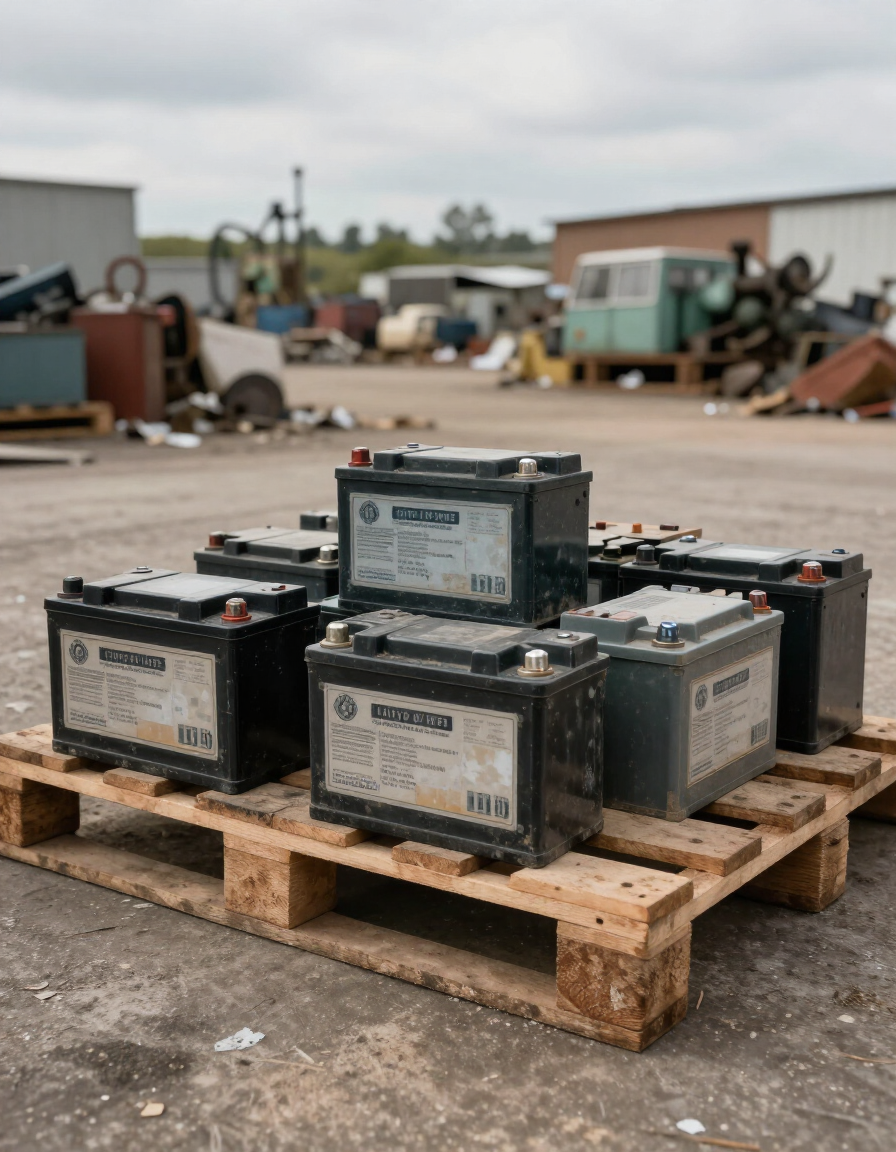 Vehicle batteries staged for recycling