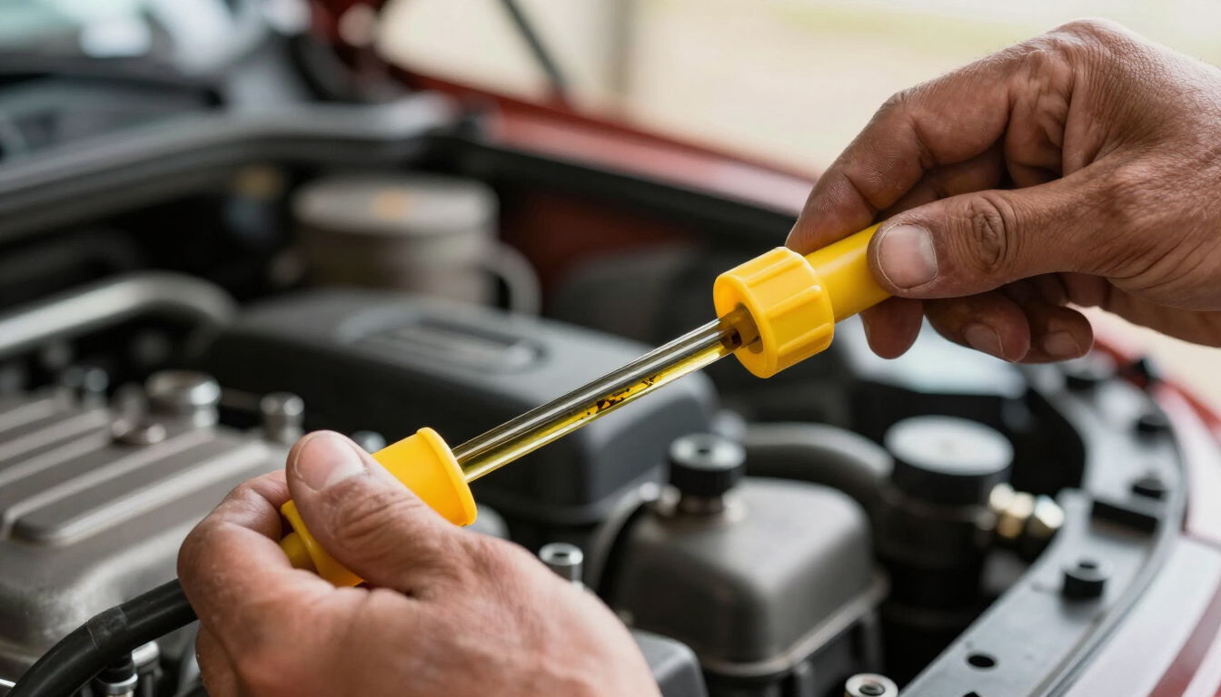 Checking oil dipstick