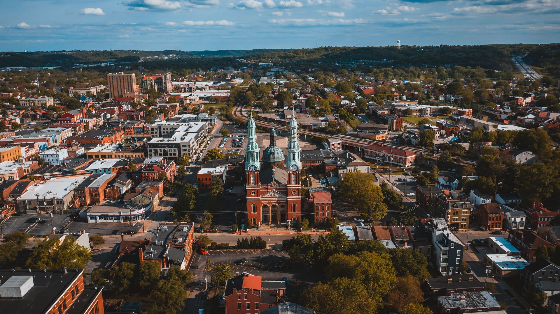 Aerial view of Covington, KY's historic MainStrasse Village - ARCH Property Management service area