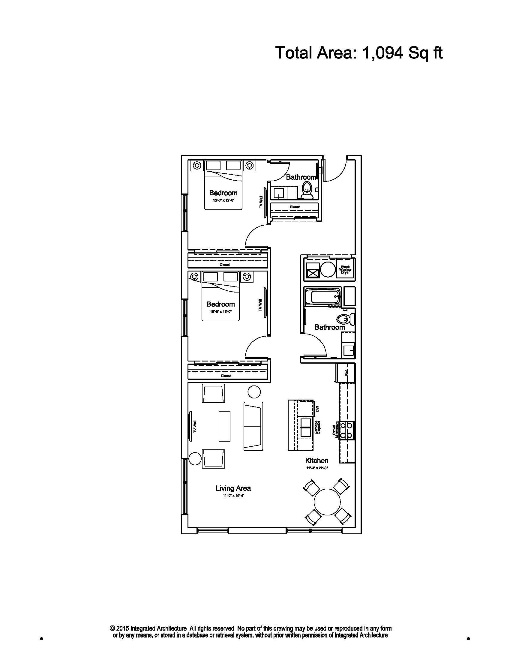 Black-and-white floor plan of a small apartment layout with labeled rooms and total area.
