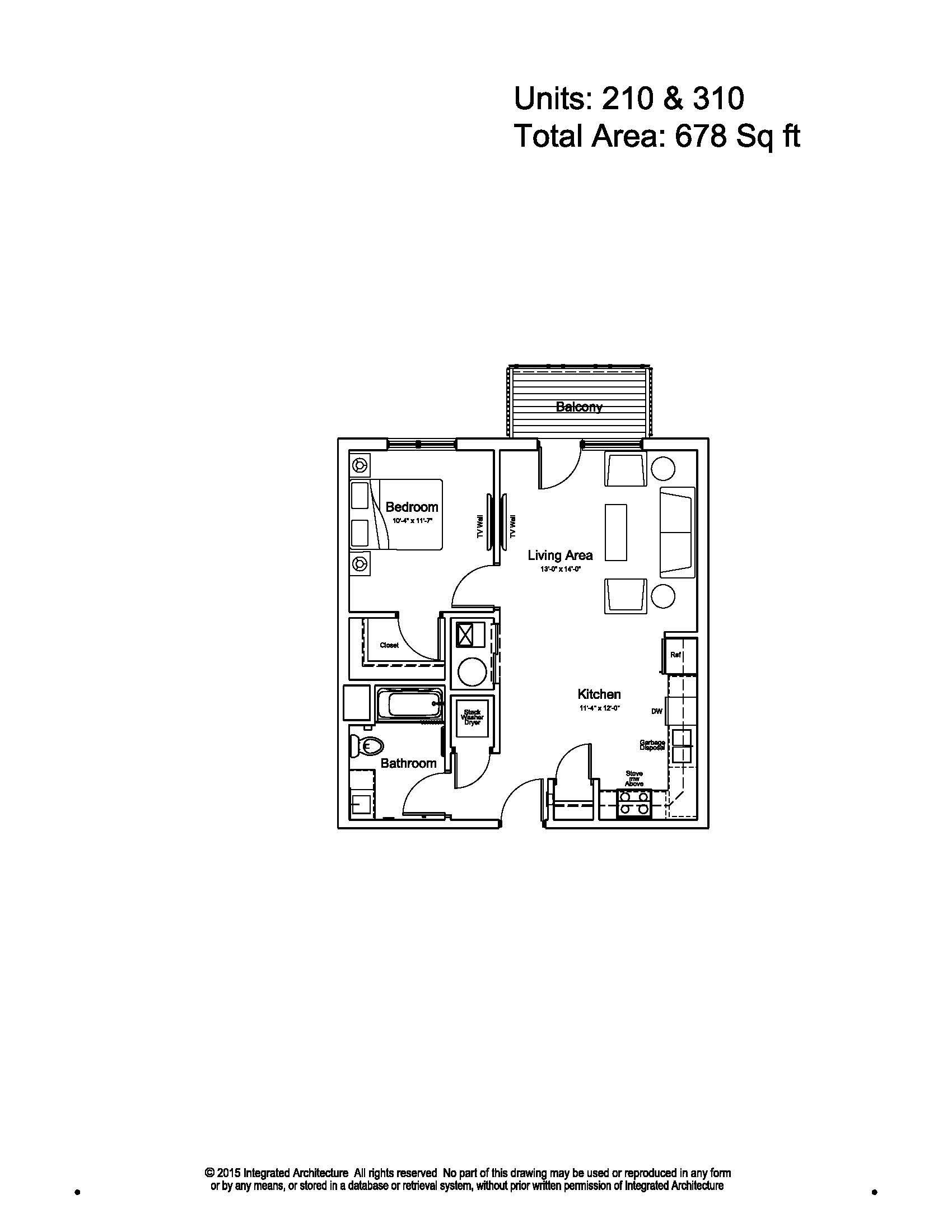 Black-and-white floor plan diagram with room labels and a small exterior deck at the top.