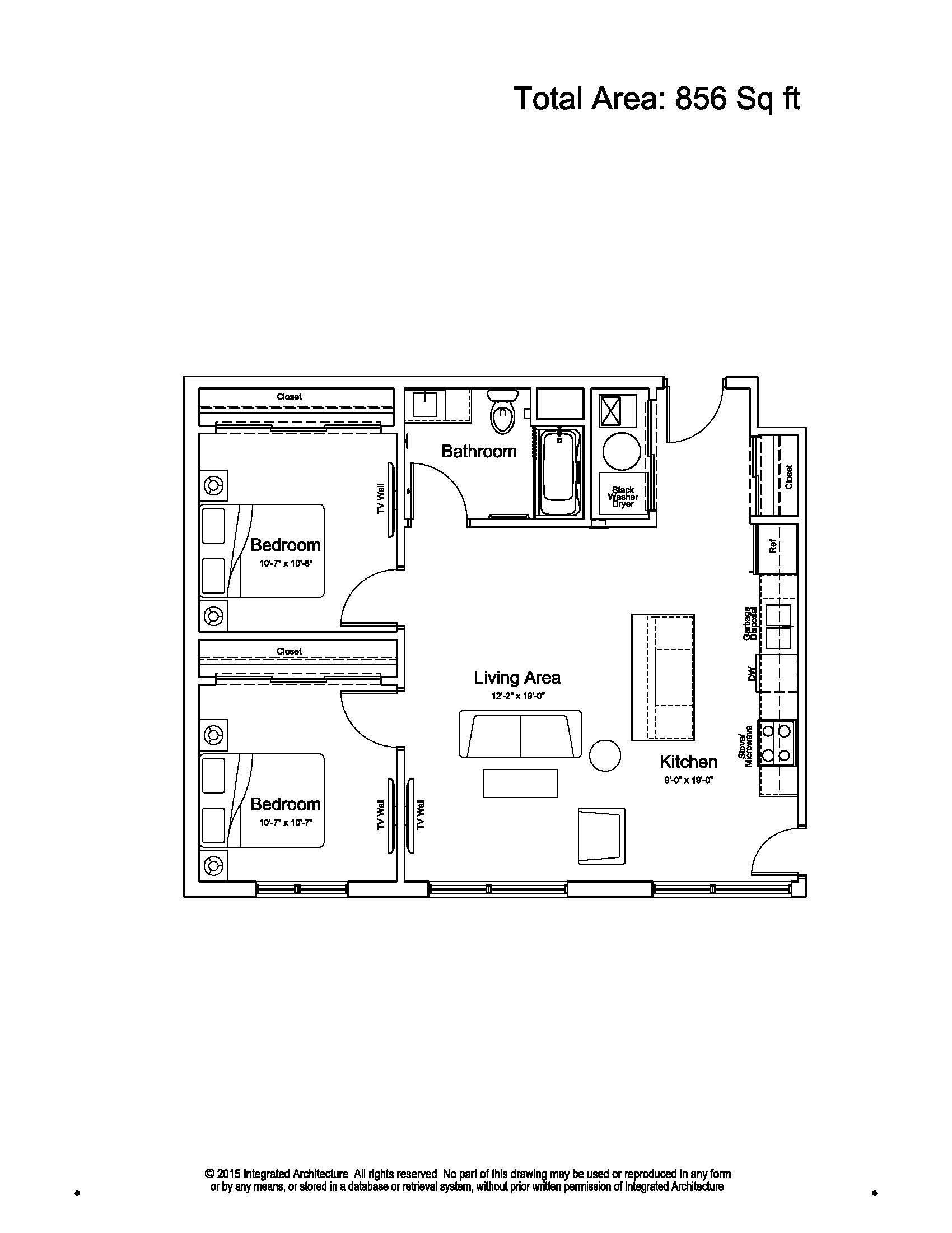 Black-and-white architectural floor plan of a building layout with rooms and labeled dimensions.