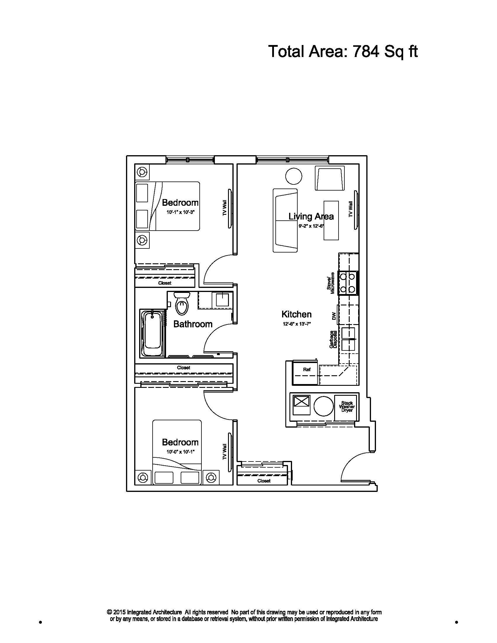 Black-and-white architectural floor plan sketch with labeled rooms and measurements