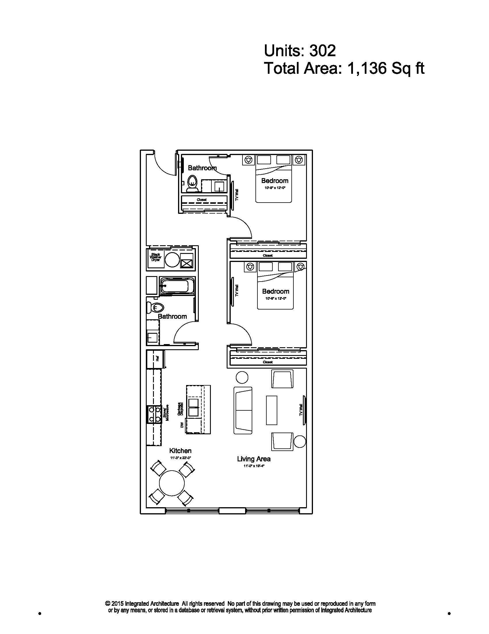 Black-and-white apartment floor plan labeled “Unit 301,” total area 1,126 sq ft.