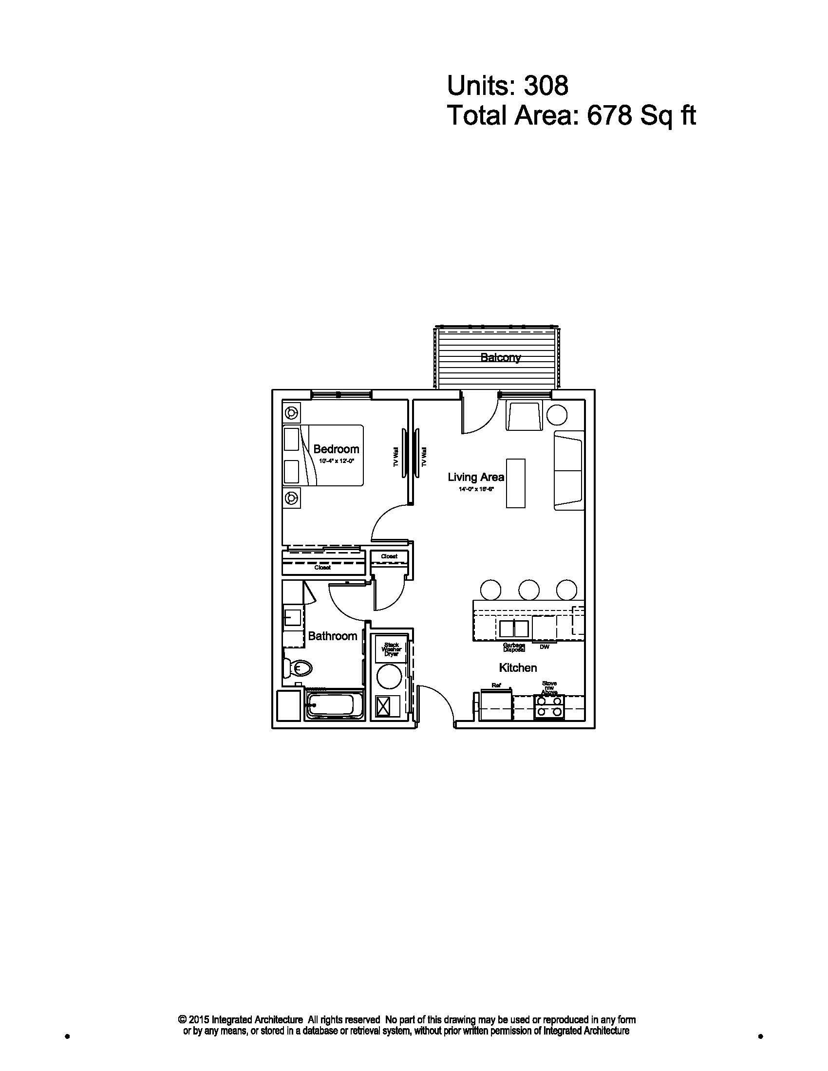 Black-and-white floor plan labeled “Unit 918” with kitchen, bath, and living areas.