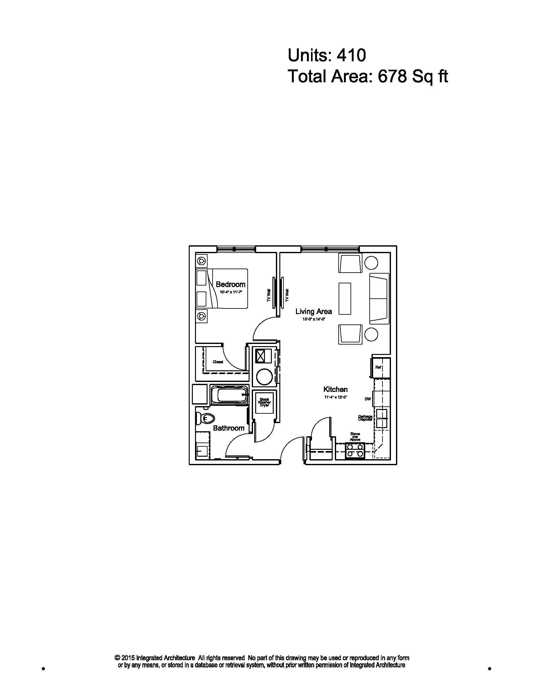 Floor plan of a small apartment layout with rooms, doors, and labeled measurements