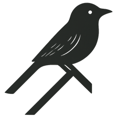Black bird perched on a diagonal branch silhouette icon on a white background