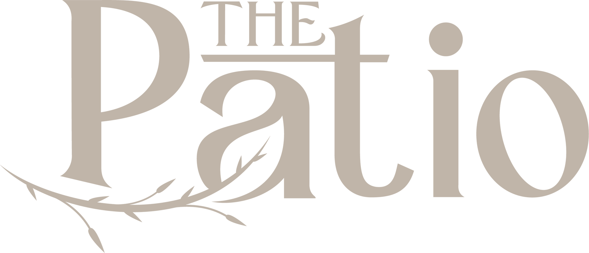 A logo for the patio with a bird on a branch.
