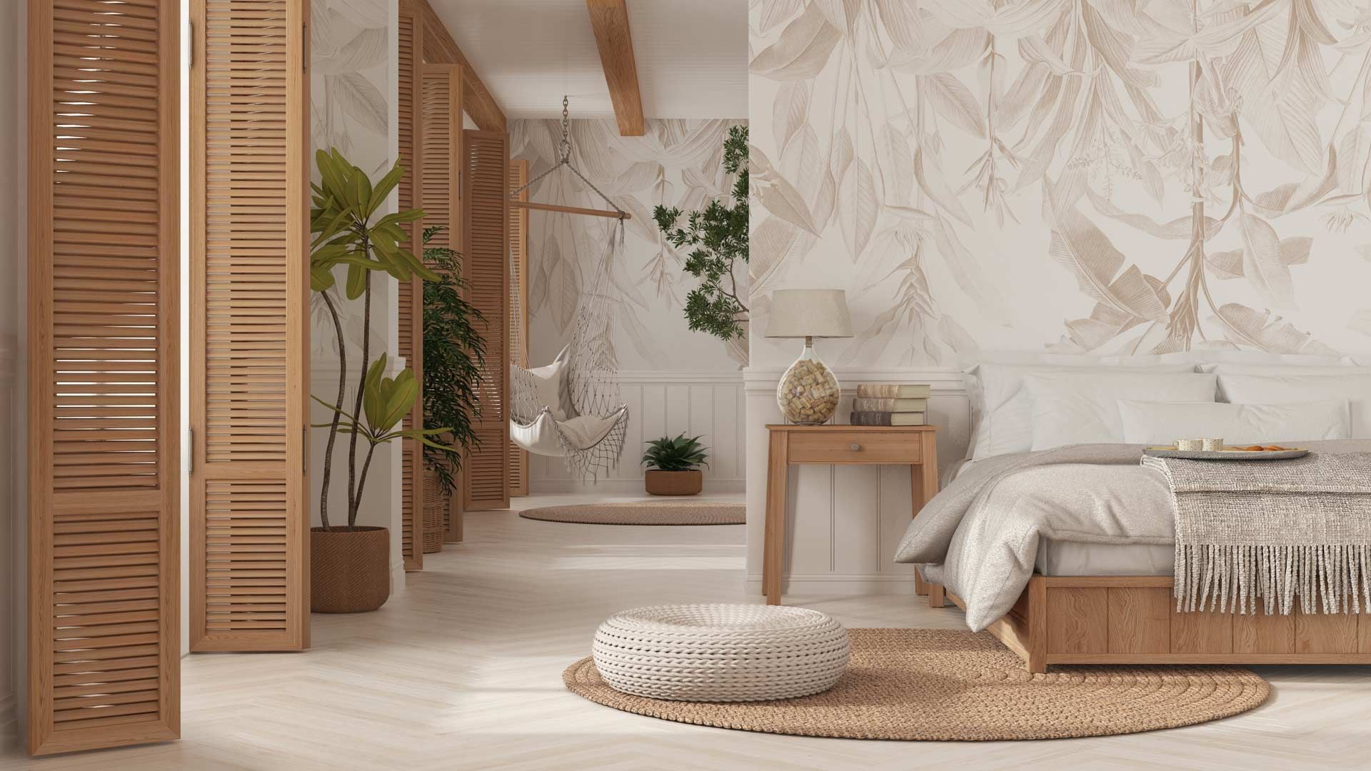 Leaves Wallpaper in Bedroom