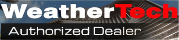 A weather tech authorized dealer logo with a roof in the background