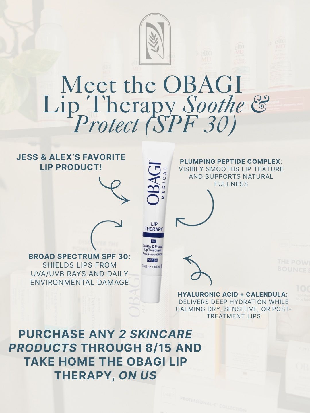 Promotional poster for Obagi Lip Therapy Soothe & Protect SPF 30 with product tube and purchase offer