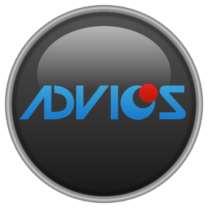 Black, circular icon with blue