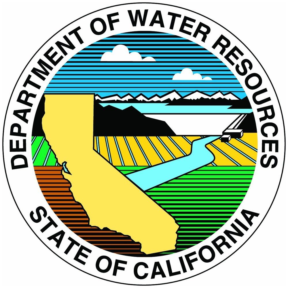 California Department of Water Resources seal: California map over a landscape with mountains and water, and text.