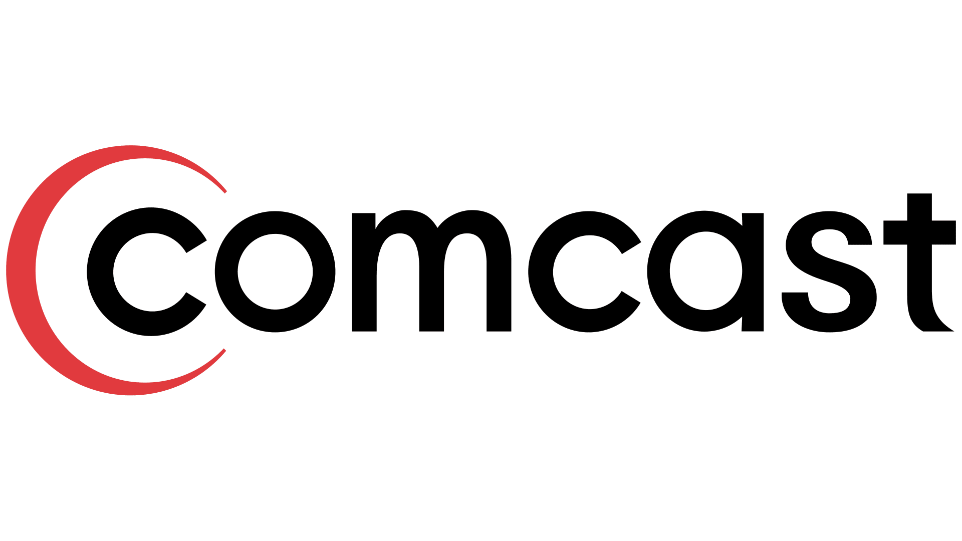 Comcast logo: black text with a red curved line graphic on the left.