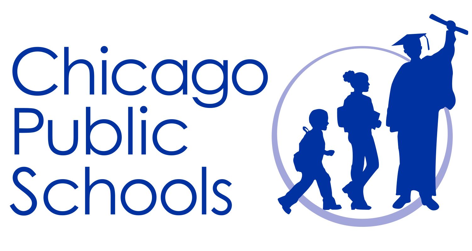 Chicago Public Schools logo with students and graduate.