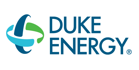 Duke Energy logo with swirling blue, teal, and green ribbons, and dark blue text