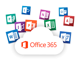 Office 365 cloud with application icons: Word, Excel, PowerPoint, Outlook, Access, and more. Colorful icons.