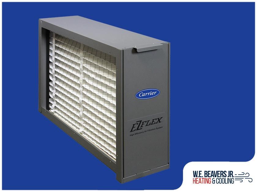 A picture of a carrier air filter on a blue background.