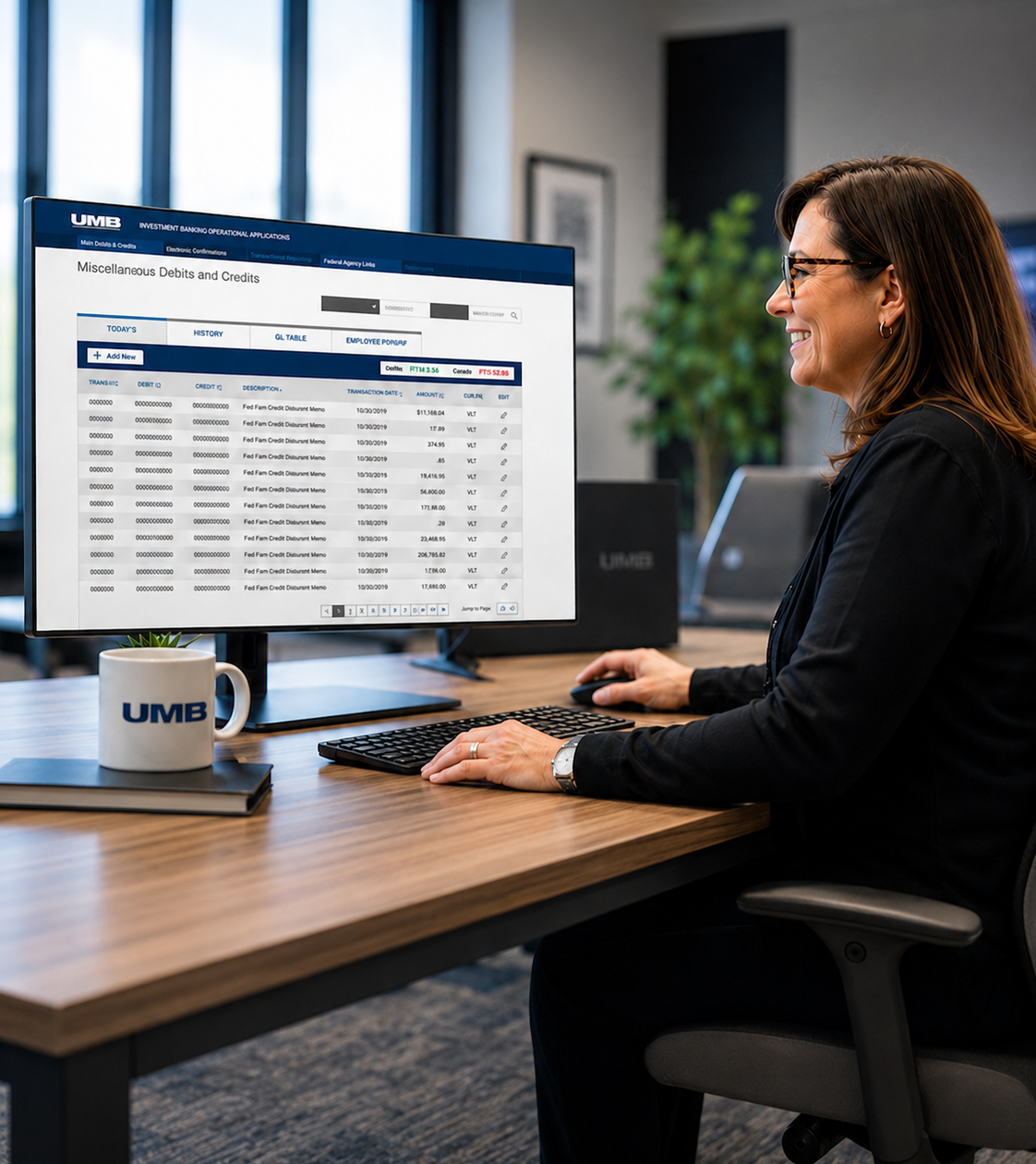 UMB investment banking operations dashboard on screen
