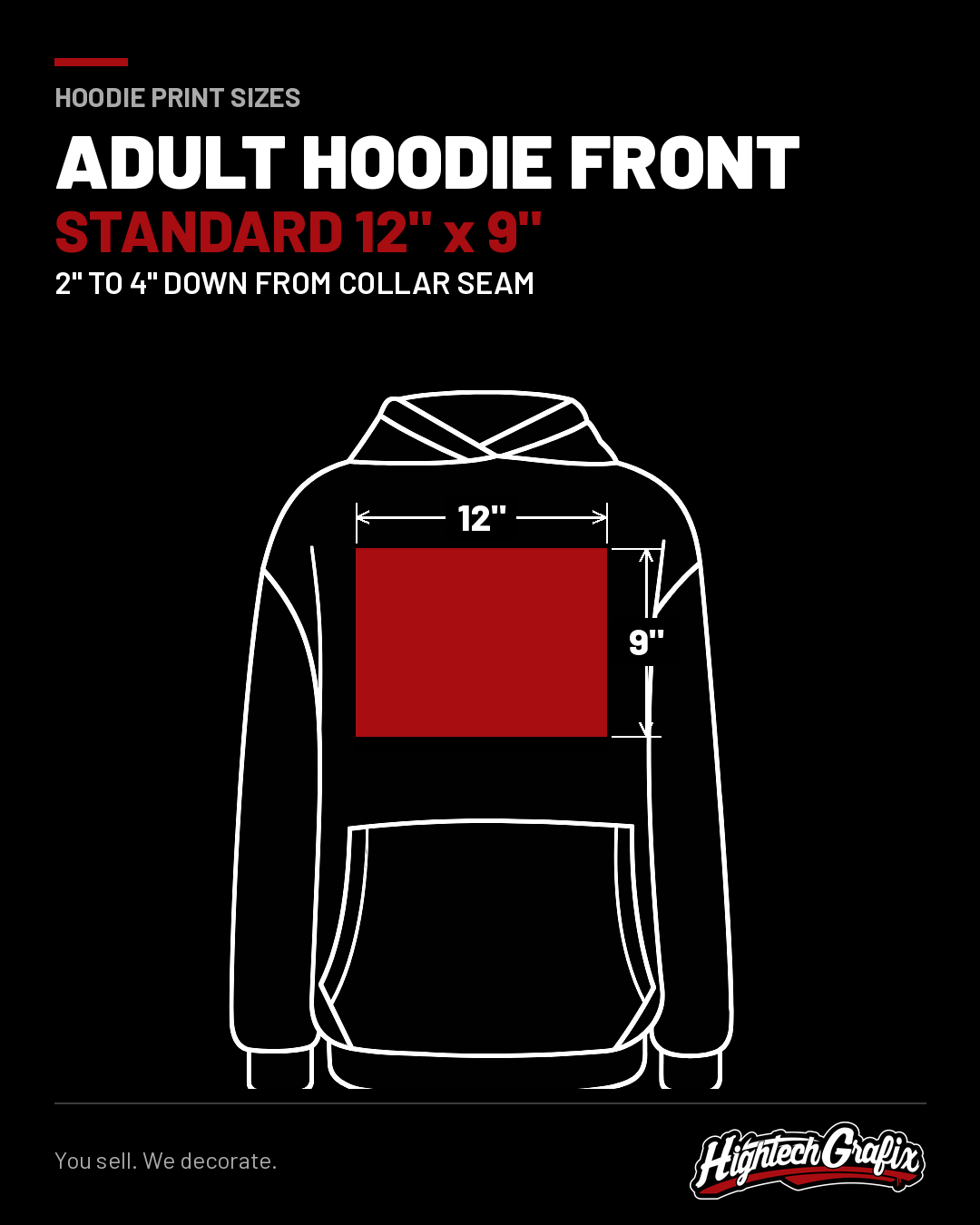 Adult hoodie front, standard 12 x 9 inches
