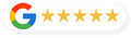 Google logo with five gold star ratings on a white rounded background