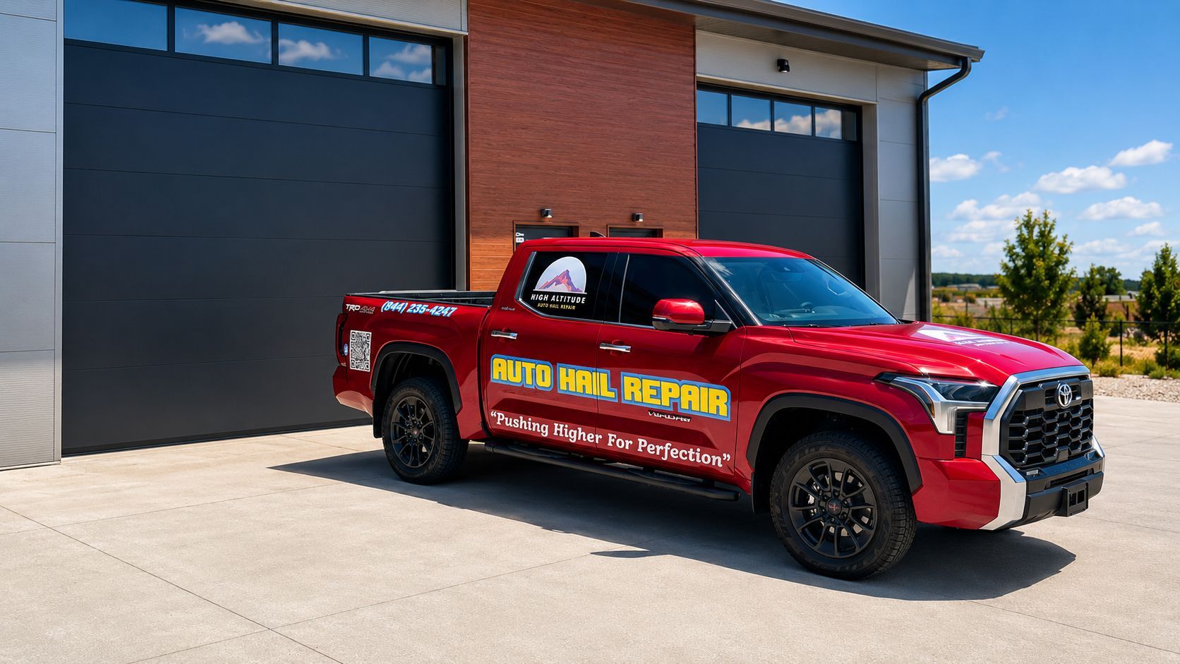 Red pickup truck with 