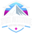 High Altitude Auto Rail Repair logo with mountain, clouds, blue sky, and pink star