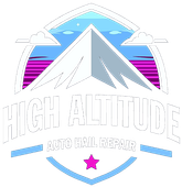 High Altitude Auto Rail Repair logo with mountain, sky, and magenta star accents