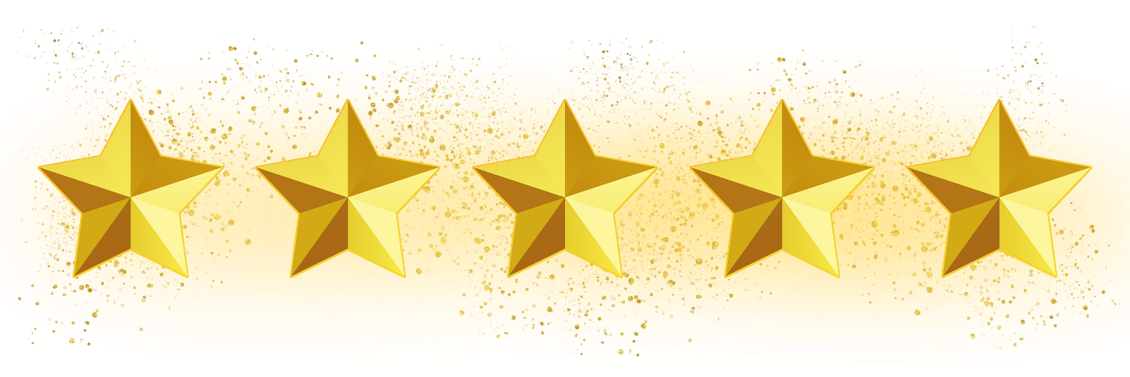Five gold stars with a yellow sparkle background
