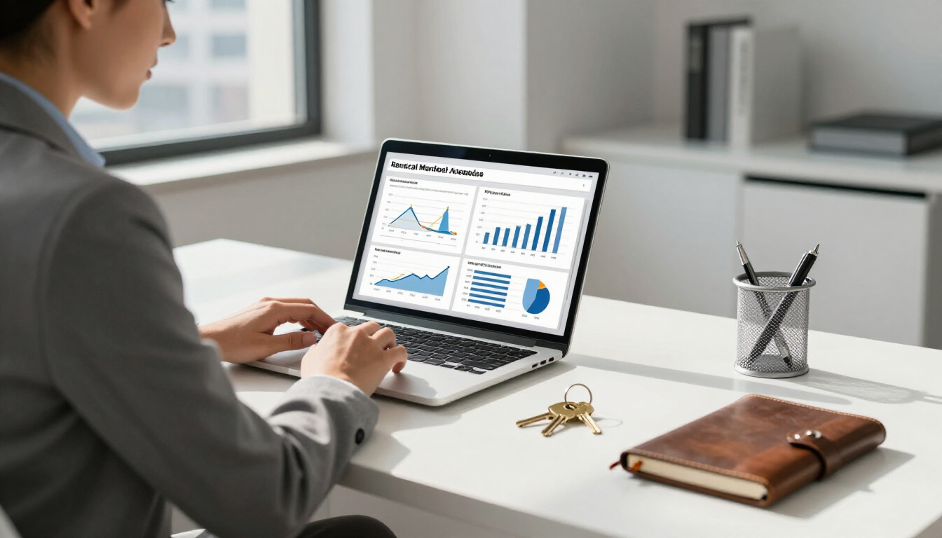 Property manager reviewing rental market analysis