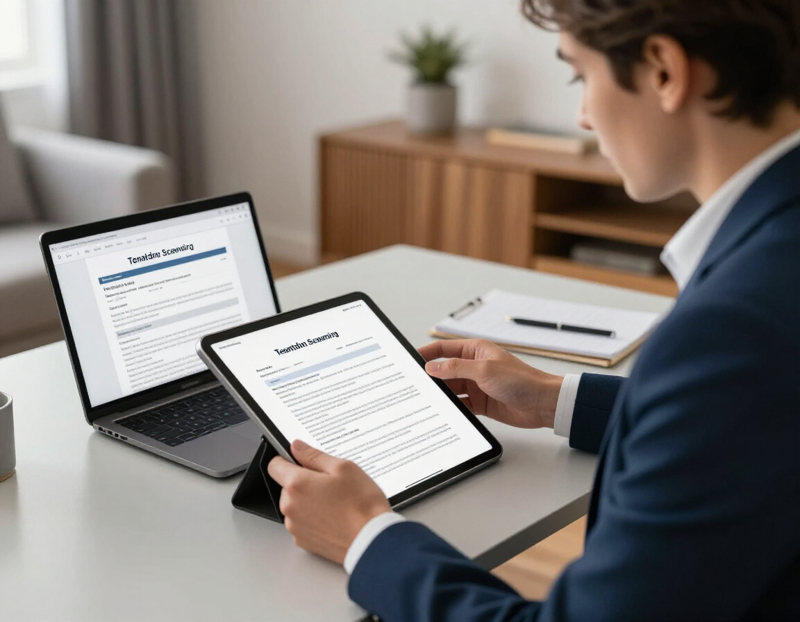 Property manager reviewing tenant screening documents