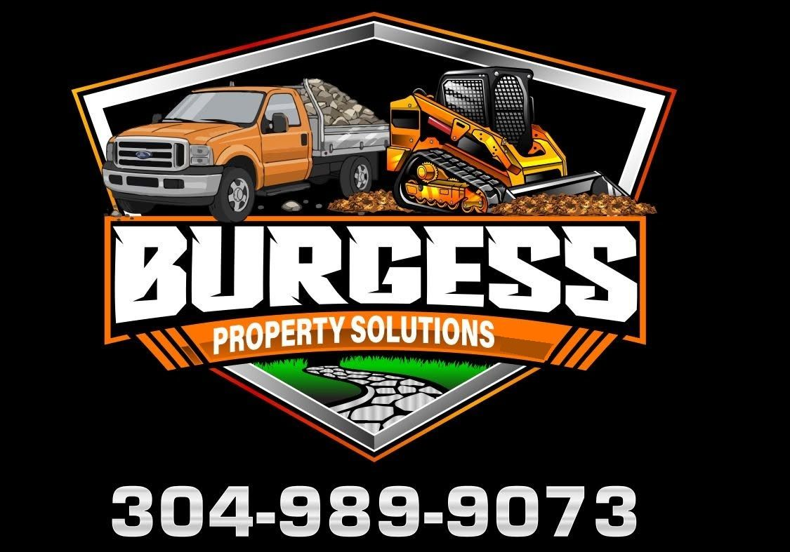 Burgess Property Solutions logo with orange truck and excavator, phone number 304-989-9073