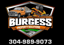 Burgess Property Solutions logo with orange truck and excavator, phone number 304-989-9073