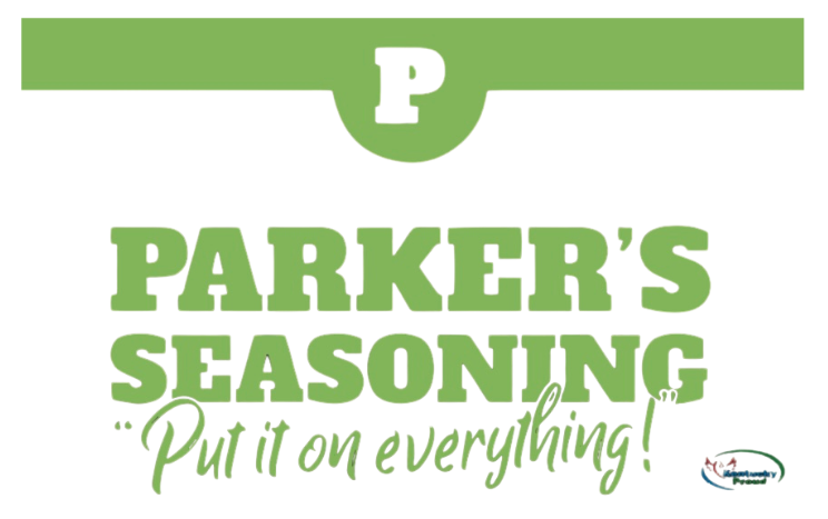 The logo for parker 's seasoning put it on everything