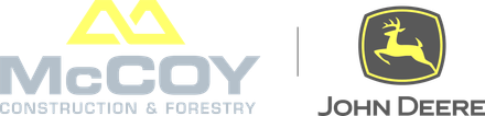 A mccoy construction and forestry logo next to a john deere logo